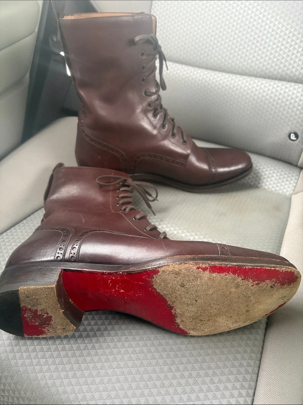 Christian Louboutin Men's Brown Leather Lace Up Ankle Boots  42